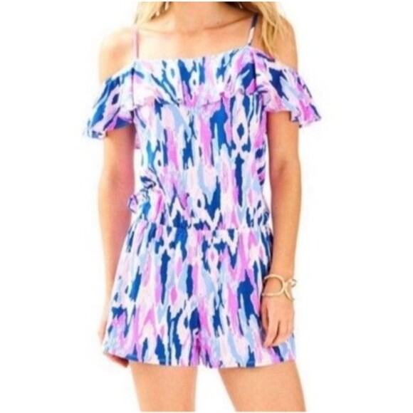 Lilly Pulitzer Pants - Lilly Pulitzer Size XS Klea Off the Shoulder Romper Amethyst Purple Blue